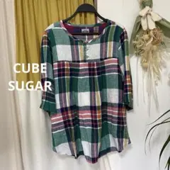 CUBE SUGAR 麻混チェック柄五分袖シャツのサムネイル