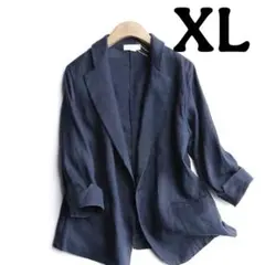 ネイビー　ジャケット テーラード 通勤 おしゃれ リネン 春夏　きれいめ XL