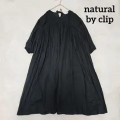 natural by clip ギャザーワンピース　コットン　黒　フリーサイズ