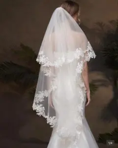 フラワーレースエッジ ロングウェディングベール 結婚式 前撮り