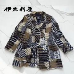 ◆★美品 伊太利屋 チェスターコート ツイード【11】パッチワーク 毛混D476のサムネイル
