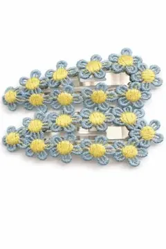 【現品限り】フラワーモチーフ パッチンピン 2点セット ブルー 小花デザイン