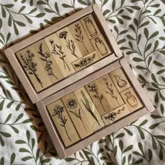 花と瓶のイラスト 木製スタンプ セット