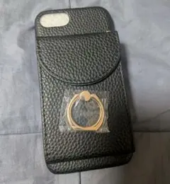 ショルダー付き iPhoneケース カード収納リング付 ブラック