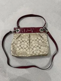 Coach コーチ　ショルダーバッグ ベージュ/ワインレッド
