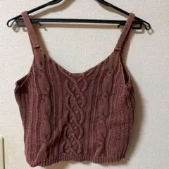 ピンクトップスベスト　ニットキャミソール　ベスト　タンクトップ　編みビスチェ