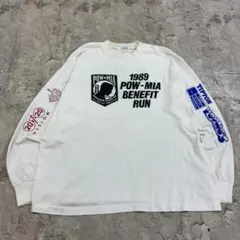 ユ*ス様 USA製　80s　POW-MIA　袖プリント　ロングTシャツ　XL　白のサムネイル