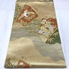 △b374正絹　六通袋帯　川島織物　ゴールド系　美品　着物