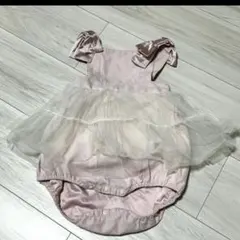 80cm【Cottoli】くすみピンク チュールワンピース 肩リボン　バースデイ