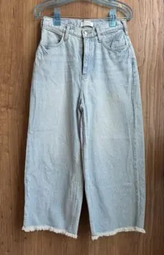 LOWRYS FARM ライトブルー ワイドレッグデニム　フリンジ裾　M