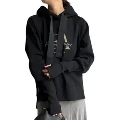 LHEIBIE フロッキーロゴ裏起毛パーカー