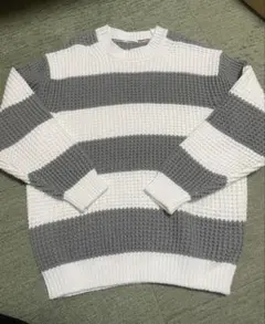 GU グレー/ホワイト ストライプ ニット M アクリル 美品