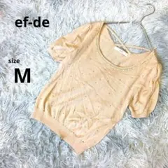 美品　ef-de エフデ　サマーニットM 半袖　ラインストーン　レース　毛使用