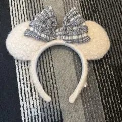 ディズニーカチューシャ チェックリボン ブルー