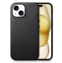 【iPhone16スマホケース】MagSafe対応 ブラック(黒) レザー 薄型