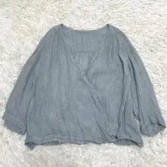 ネストローブ リネン 100% カシュクール ブラウス ブルーのサムネイル