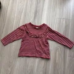 長袖カットソー 赤と白のストライプ フリル付き