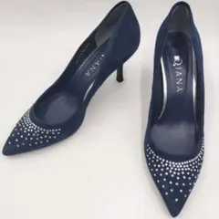 美品✨️ DIANAビジュー ラインストーン付ポインテッドパンプス 紺 24.5