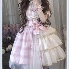 アイドル 衣装 コスプレ ピンク ロリータ ピンク ワンピース ドレス チェック