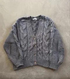 グレー ケーブル編み ニットカーディガン
