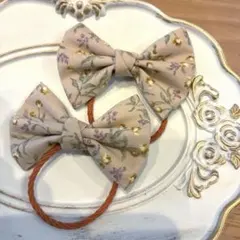 お買い得♡お揃い シュシュ付リバティ シングルリボン くるみボタン3個
