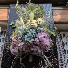 ドライフラワーミニスワッグセール　紫陽花とアナベルと6　長さ30cm前後のサムネイル