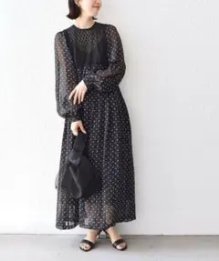 A PUPIL 黒　ドット レース ロング ワンピース SHIPS 23SSのサムネイル