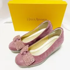 美品 ヒルズアベニュー リボン ウェッジソール パンプス ピンク 21.5のサムネイル