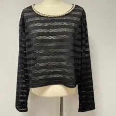 JILLSTUART M 長袖 パール装飾 パンチング トップス ブラックのサムネイル