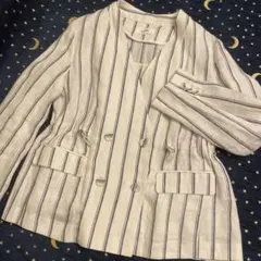 ビームスドット　BeAMS. リネン　春物　 ノーカラージャケット　ストライプ