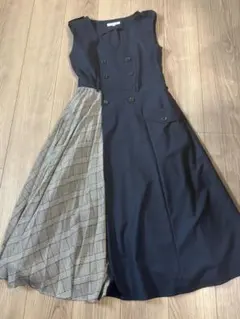 【Mystrada】ワンピース秋冬チェック×ネイビー／ベルト紛失あり