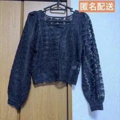 花柄レース シアーブラウス ブラック　パフスリーブのサムネイル