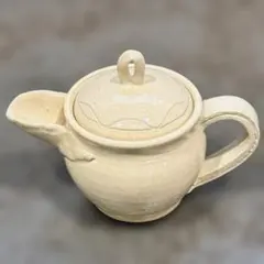 手作り 陶器 急須 ティーポット 茶こし付き 土もの 線彫り 波模様 ナチュラル