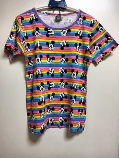 90sMICKEY & CO. ミッキーマウス 総柄 Tシャツ レインボー