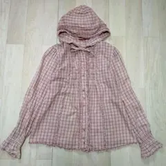 【美品】ピンクハウス/PINK HOUSE シャツ ブラウス　ピコフリル　リボン お洒落✨ピンクハウス ブラウス シャツ ピコフリル 水色 リボン ロゴ