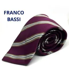 FRANCO BASSI ネクタイ　紫×水色×ベージュ　ストライプ絹綿混紡　伊製