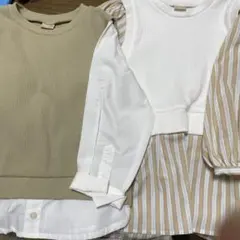 petit main ドッキングシャツ&チュニック　110 ベージュ2枚セット