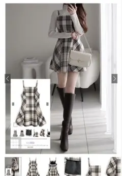 GRL チェック柄ツイードキャミソールフレアミニワンピース [tw1252]