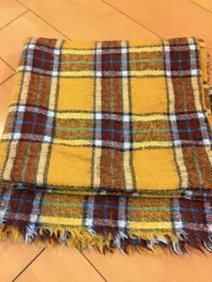 チェック柄フリンジストールイエロー