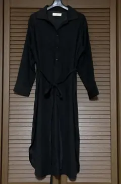 rps 開襟シャツワンピース 黒 腰紐付き