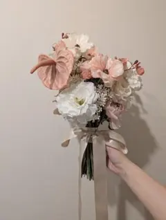 ウェディングブーケ ピンク ホワイト 造花　ブーケトニアセット