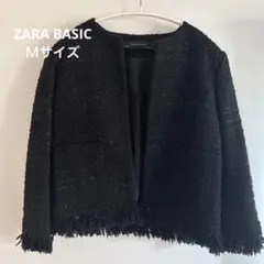 ZARA BASIC ノーカラージャケット M ブラック