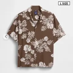 【新品】GAP 総柄 L アロハシャツ 半袖 ボタニカル ブラウン タグ付き