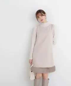 【美品】プロポーションボディドレッシング＊ヘムフェイクファーワンピース