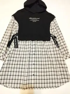 メゾピアノ 長袖ワンピース パーカー ドッキング チェック 160