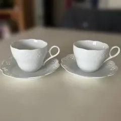 ホワイト 陶器 ティーカップ・ソーサー 2個セット