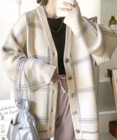 classicalelf カーディガン　ユニセックス　M チェック　アイボリー