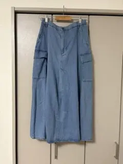 新品/グリーンパークス/デニム カーゴロングスカート ライトブルー/ウエストゴム