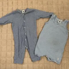 プチバトー　ストライプ　ブルー　ロンパース・カバーオール