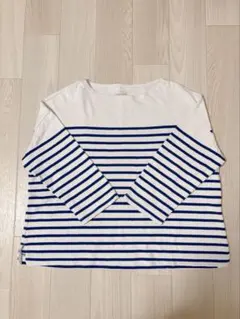 無印良品　M-Lサイズ　ストライプ 七分袖 カットソー 白/ブルー
